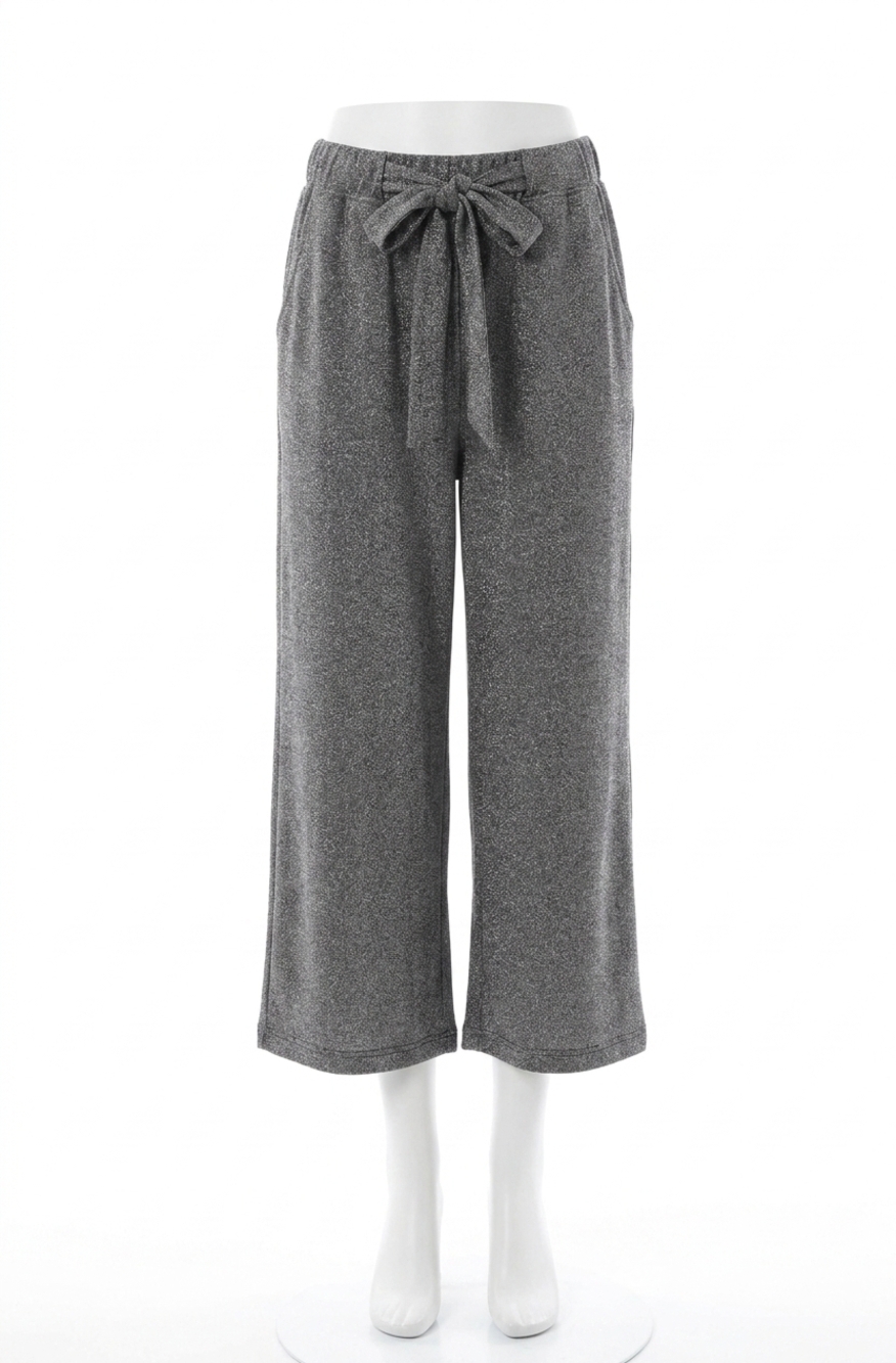 NEW SIX/FIFTY christian lurex tie front wide leg knit pant in silver